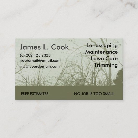 Modern Elegant Green Landscaping Lawn Care Mowing Visitekaartje (Voorkant)