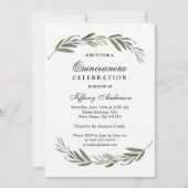 Modern Elegant Green Leaf Quinceanera Invite Kaart (Voorkant)