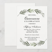 Modern Elegant Green Leaf Quinceanera Invite Kaart (Voorkant / Achterkant)