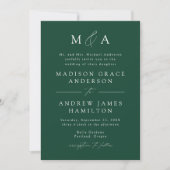 Modern Elegant Green Monogram Weddenschap Kaart (Voorkant)