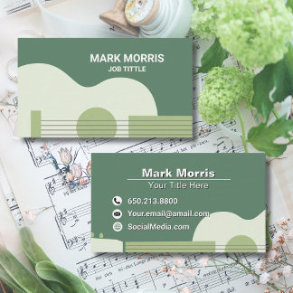 Modern Elegant Green Music Guitar & Ukulele Visitekaartje