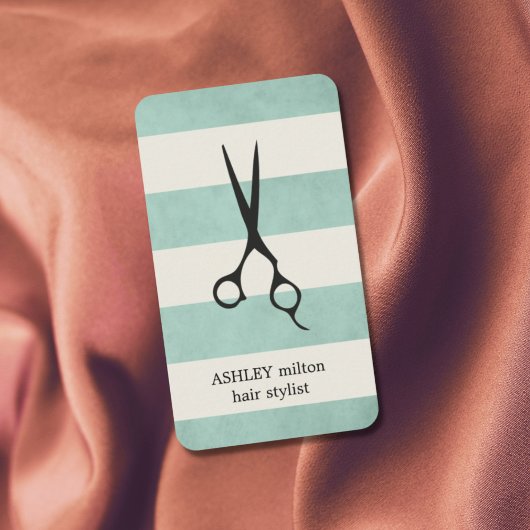 Modern Elegant Green Old Stripes Haarstylist Visitekaartje
