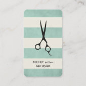 Modern Elegant Green Old Stripes Haarstylist Visitekaartje (Voorkant)