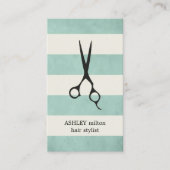 Modern Elegant Green Old Stripes Haarstylist Visitekaartje (Voorkant)