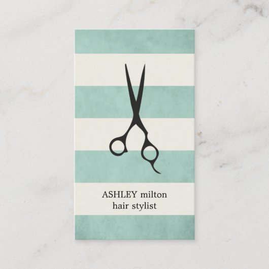 Modern Elegant Green Old Stripes Haarstylist Visitekaartje (Voorkant)