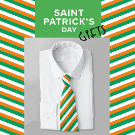 Modern Elegant Green Oranje Irish Flag Striped Stropdas