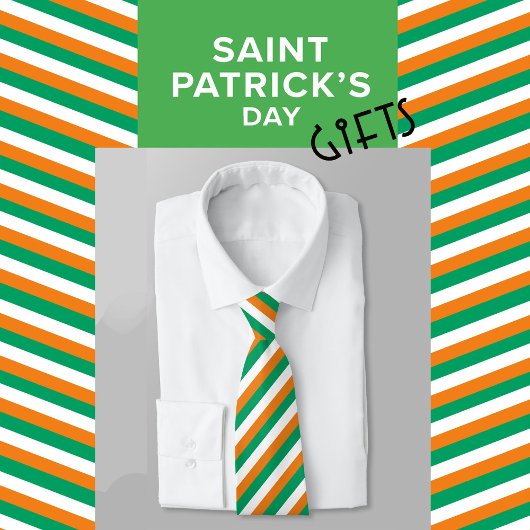 Modern Elegant Green Oranje Irish Flag Striped Stropdas