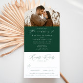 Modern Elegant Green Photo Wedding All In One Uitnodiging
