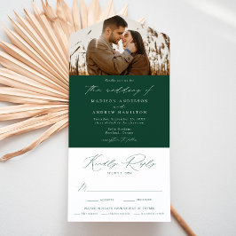 Modern Elegant Green Photo Wedding All In One Uitnodiging