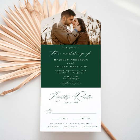 Modern Elegant Green Photo Wedding All In One Uitnodiging