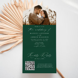 Modern Elegant Green Photo Wedding All In One Uitnodiging