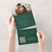 Modern Elegant Green Photo Wedding All In One Uitnodiging (Afscheurbaar)