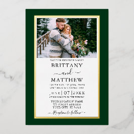 Modern Elegant Green Photo Wedding Gold Folie Uitnodiging