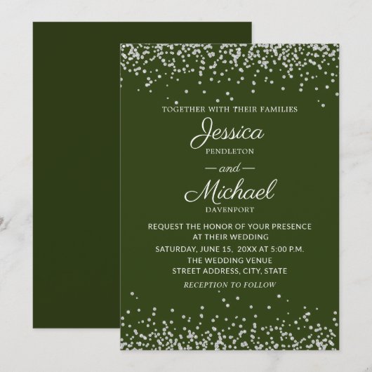 Modern Elegant Green Silver Glitter Wedding Kaart (Voorkant / Achterkant)