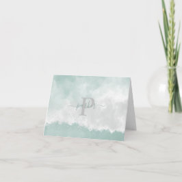 Modern Elegant Green Waterverf Monogram Notitiekaartje