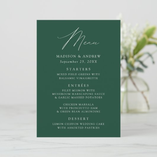 Modern Elegant Green Wedding Menu (Staand voorkant)