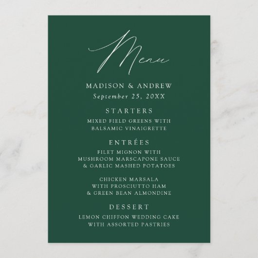 Modern Elegant Green Wedding Menu (Voorkant)