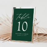 Modern Elegant Green Wedding Table Number<br><div class="desc">Trendy, minimalistische trouwlijstaantalkaarten met witte moderne letters met "Lijst" in modern kalligrafiekmanuscript. Het ontwerp heeft een groene achtergrond of een kleur van uw keuze. Het ontwerp herhaalt zich op de rug. Om tot de emerald groene lijstkaarten opdracht te geven: voeg jouw naam, trouwdatum, en lijstaantal toe. Voeg elk nummer afzonderlijk...</div>