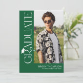 Modern Elegant Green & White 3 Photo Graduation Kaart (Staand voorkant)