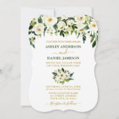Modern Elegant Green White Floral Gold Wedding Kaart (Voorkant)