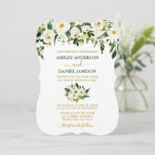 Modern Elegant Green White Floral Gold Wedding Kaart (Staand voorkant)