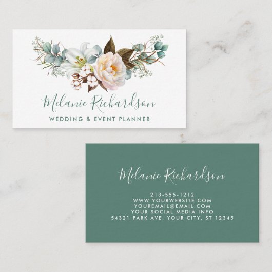 Modern Elegant Greenery Botanical Floral Green Visitekaartje (Voorkant / Achterkant)