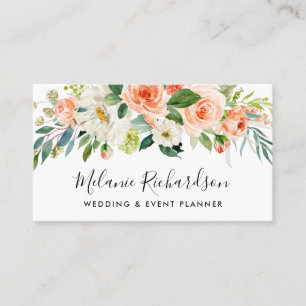 Modern Elegant Greenery Coral Floral Visitekaartje