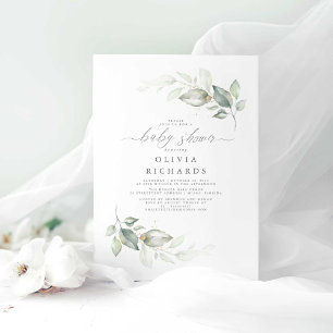 Modern Elegant Greenery Cute Baby shower Kaart