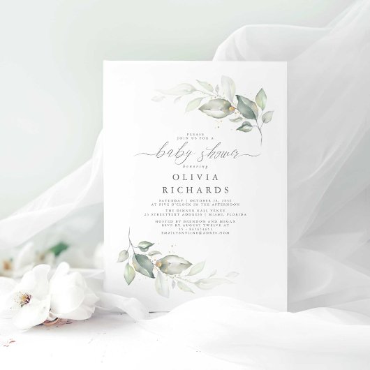 Modern Elegant Greenery Cute Baby shower Kaart