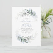 Modern Elegant Greenery Dusty Blue Baptisme Kaart (Staand voorkant)