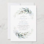 Modern Elegant Greenery Dusty Blue Baptisme Kaart (Voorkant)