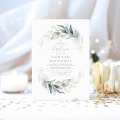 Modern Elegant Greenery Dusty Blue Baptisme Kaart