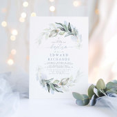 Modern Elegant Greenery Dusty Blue Baptisme Kaart