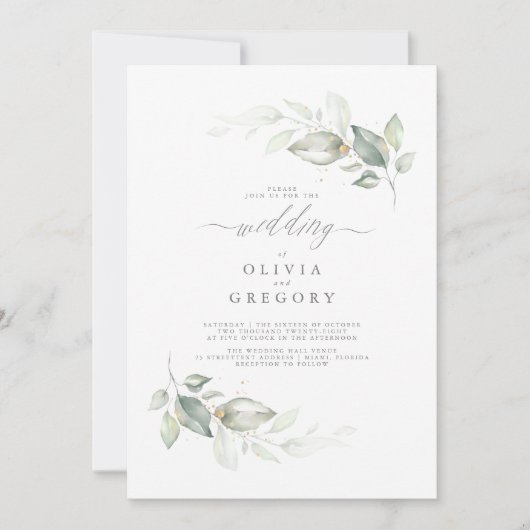 Modern Elegant Greenery Minimalist Wedding Kaart (Voorkant)