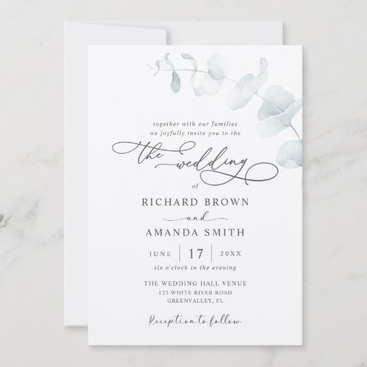 Modern Elegant Greenery Minimalist Wedding Kaart (Voorkant)