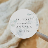Modern Elegant Greenery Minimalist Wedding Ronde Sticker