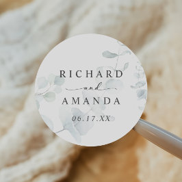 Modern Elegant Greenery Minimalist Wedding Ronde Sticker