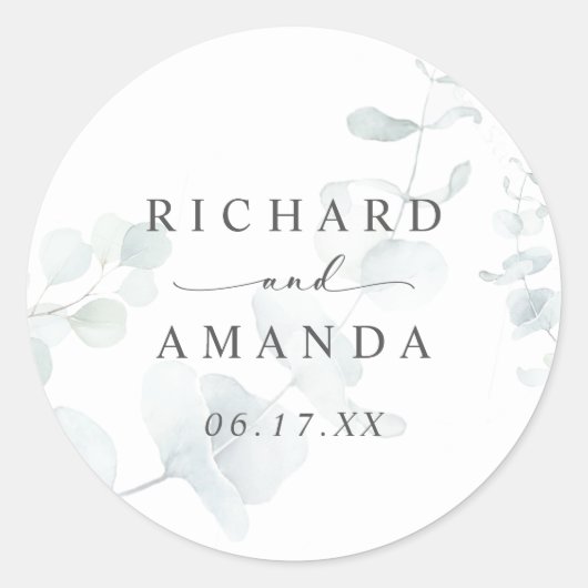 Modern Elegant Greenery Minimalist Wedding Ronde Sticker (Voorkant)