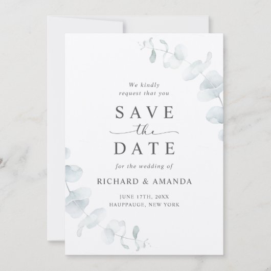Modern Elegant Greenery Minimalist Wedding Save The Date (Voorkant)