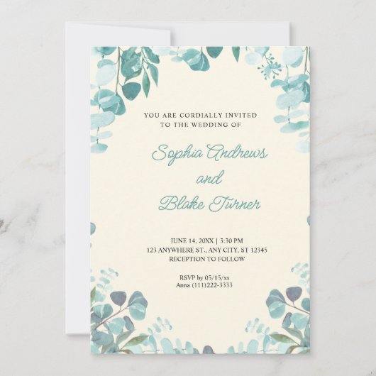 Modern Elegant Greenery omwoelde Yellow Wedding Kaart (Voorkant)