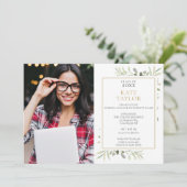 Modern Elegant Greenery Photo Afstuderen Kaart (Staand voorkant)