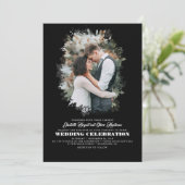 Modern Elegant Greenery Photo Overlay Wedding Kaart (Staand voorkant)