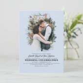 Modern Elegant Greenery Photo Overlay Wedding Kaart (Staand voorkant)