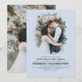 Modern Elegant Greenery Photo Overlay Wedding Kaart (Voorkant / Achterkant)