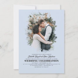 Modern Elegant Greenery Photo Overlay Wedding Kaart