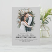 Modern Elegant Greenery Photo Overlay Wedding Kaart (Staand voorkant)