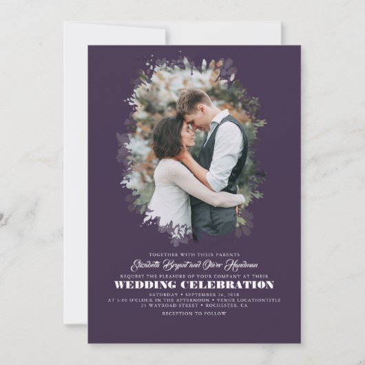 Modern Elegant Greenery Photo Overlay Wedding Kaart (Voorkant)