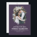 Modern Elegant Greenery Photo Overlay Wedding Kaart<br><div class="desc">Romantische,  elegante groene silhouette foto-overlay eggplant paarse trouwuitnodigingen met de twee verticale foto's.</div>