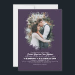 Modern Elegant Greenery Photo Overlay Wedding Kaart<br><div class="desc">Romantische,  elegante groene silhouette foto-overlay eggplant paarse trouwuitnodigingen met de twee verticale foto's.</div>