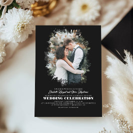 Modern Elegant Greenery Photo Overlay Wedding Kaart